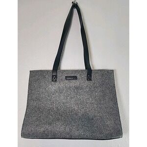 Apostrophe FS016 Dark Gray Wool Handbag w/ Brown Leather Straps Purse Sholderbag